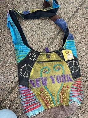 Bohemian Patchwork 'New York' Shoulder Bag in Green & Multicolor